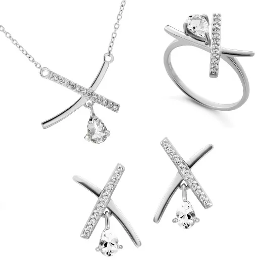 Orphelia® 'Charlotte' Femmes Argent Set: Necklace + Earrings + Ring - Argent SET-7580/W