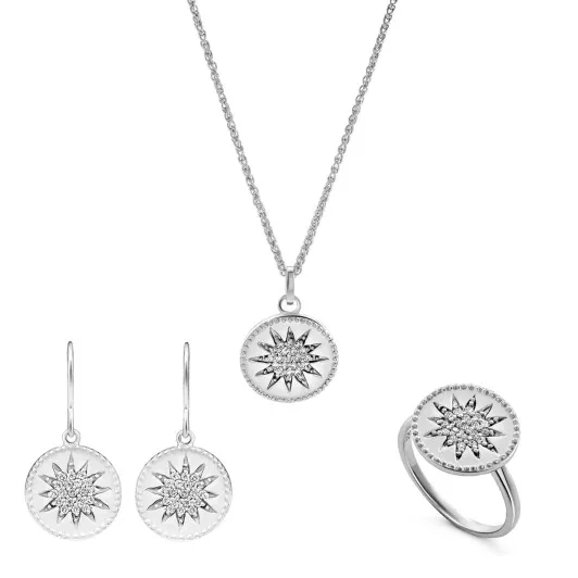 Orphelia® 'Shine' Femmes Argent Set: Necklace + Earrings + Ring - Argent SET-7576