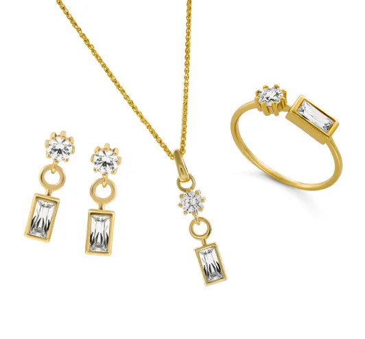 Orphelia® 'Madelyn' Women's Sterling Silver Set: Necklace + Earrings + Ring - Gold SET-7583/G