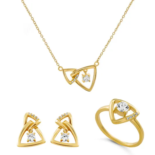 Orphelia® 'Santorini' Femmes Argent Set: Necklace + Earrings + Ring - Or SET-7570/G