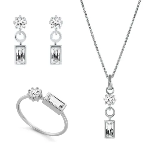 Orphelia® 'Madelyn' Women's Sterling Silver Set: Necklace + Earrings + Ring - Silver SET-7583