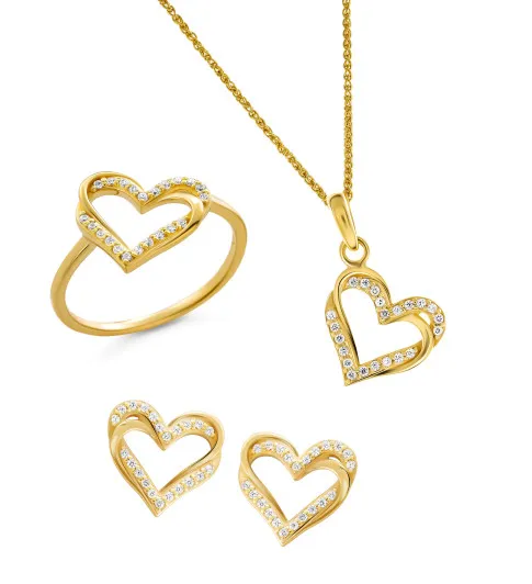 Orphelia® 'Cecilia' Women's Sterling Silver Set: Necklace + Earrings + Ring - Gold SET-7584/G
