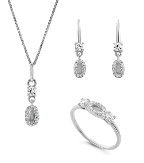 Orphelia® 'Lily' Femmes Argent Set: Necklace + Earrings + Ring - Argent SET-7582