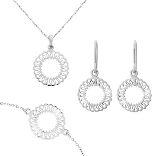 Orphelia® 'Amada' Women's Sterling Silver Set: Bracelet + Earrings + Necklace - Silver SET-7075