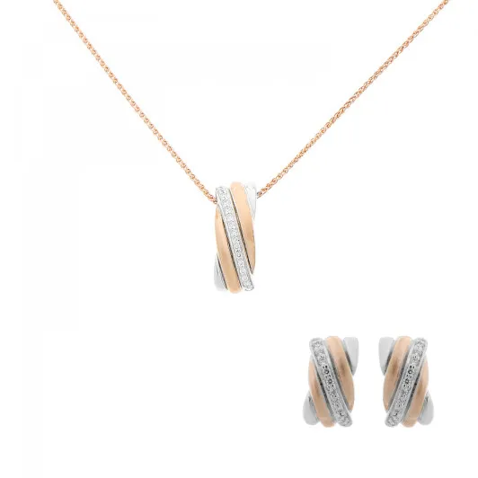 Orphelia® 'Joline' Women's Sterling Silver Set: Chain-Pendant + Earrings - Silver/Rose SET-7118