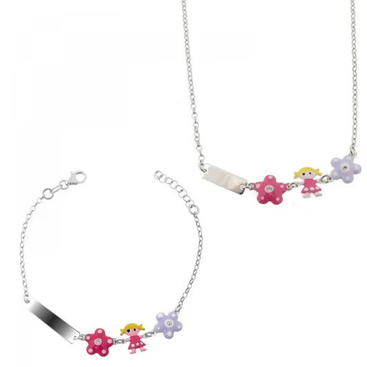 Orphelia® 'Dahlia' Kind Zilver 925 925 Set: Armband + Ketting - Zilverkleurig SET-7147