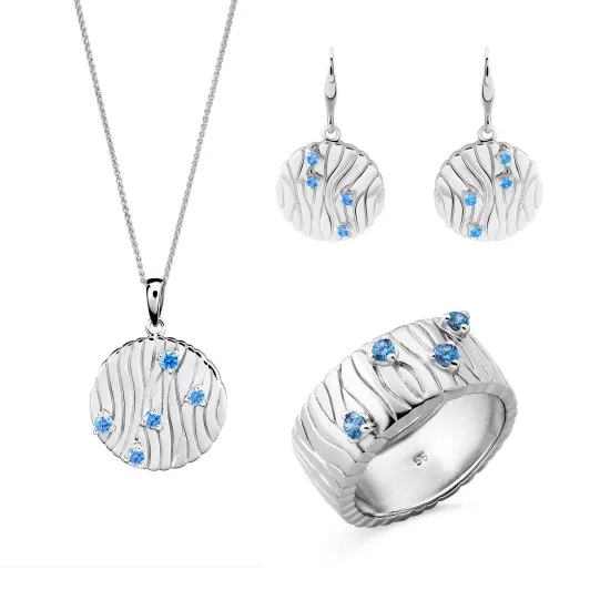 Orphelia® 'Babette' Women's Sterling Silver Set: Necklace + Earrings + Ring - Silver SET-7504