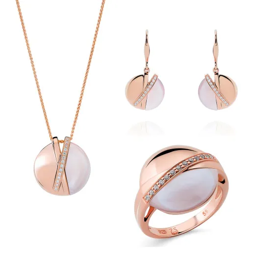 Orphelia® 'Moragene' Women's Sterling Silver Set: Necklace + Earrings + Ring - Rose SET-7506/RG