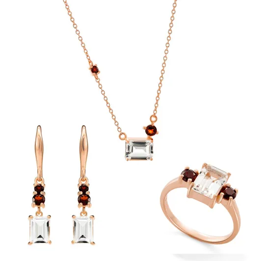 Orphelia® 'Fira' Femmes Argent Set: Necklace + Earrings + Ring - Rosé SET-7571/RG