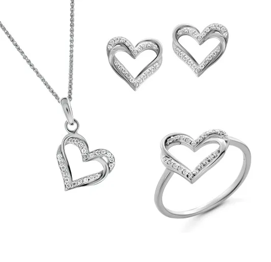 Orphelia® 'Cecilia' Women's Sterling Silver Set: Necklace + Earrings + Ring - Silver SET-7584
