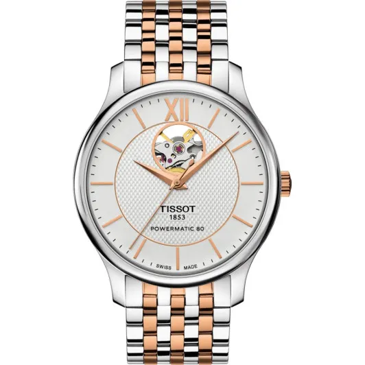 Tissot® Analoog 'Tradition powermatic 80 open heart t-classic' Heren Horloge T0639072203801