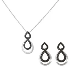 Orphelia® 'Amber' Damen Sterling Silber Set: Halskette-Anhanger + Ohrringe - Silber/Schwarz SET-7092/2