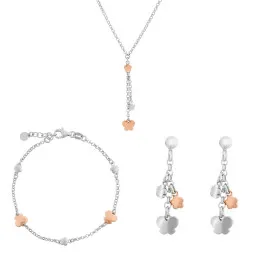 Orphelia® 'Lorelei' Femmes Argent Set: Collier + Bracelet + Boucles d'oreilles - Argent/Rose SET-7386