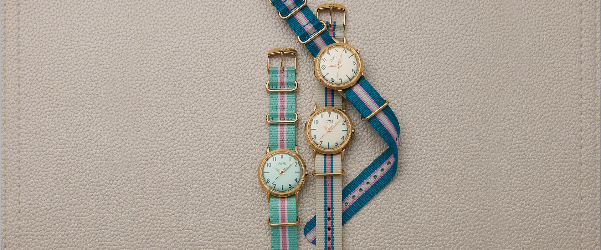 Gold-tone watches with colorful striped fabric straps &ndash; curated selection at Ormoda