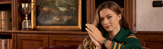 Woman wearing an elegant women's wrist watch